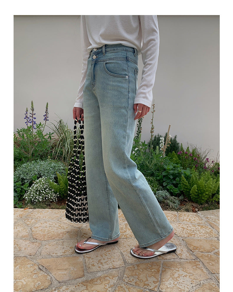 Vintage Washed High-Waisted Straight-Cut Jeans - Masion Chérie