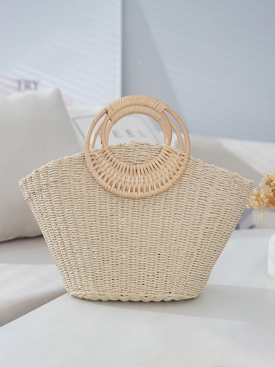 Rattan Handle Straw Tote Bag Vacation Beach Tote Bag - Masion Chérie