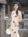 Delicate Ivory Floral Print Cheongsam Dress