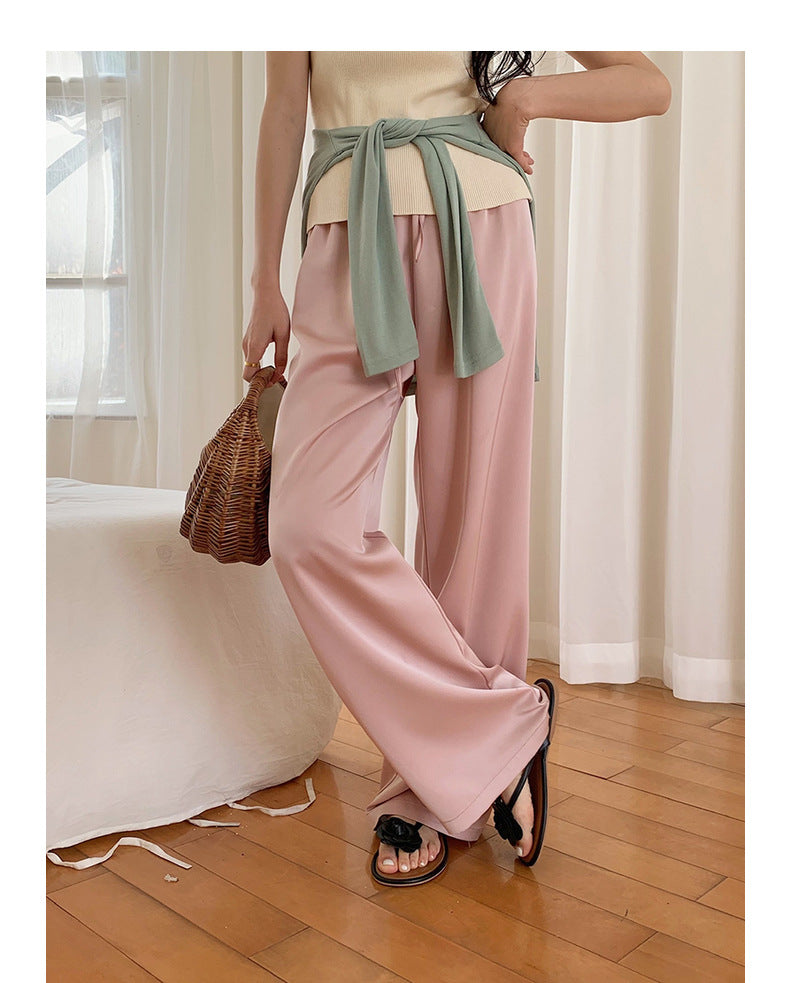 Straight-Leg Full-Length Pants in Satin - Masion Chérie