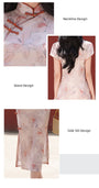 Romantic Vintage Tencel Satin Pastel Pink Floral Cheongsam Dress