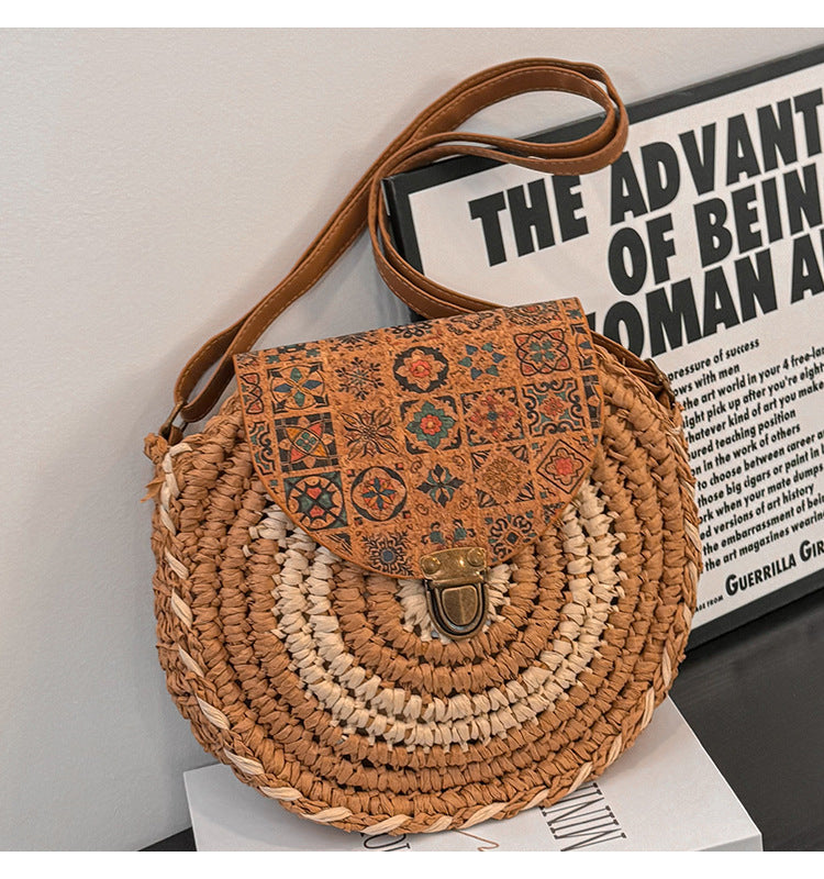 Contemporary Chic Round Crossbody Straw Bag - Masion Chérie