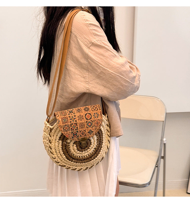 Contemporary Chic Round Crossbody Straw Bag - Masion Chérie