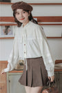 Whimsical White Button-Front Ruffle Collar Blouse