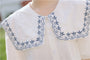 White Embroidered Peter Pan Collar Button-Down Blouse - Masion Chérie