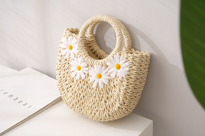 Little Daisy Moon-Shaped Woven Tote Bag - Masion Chérie