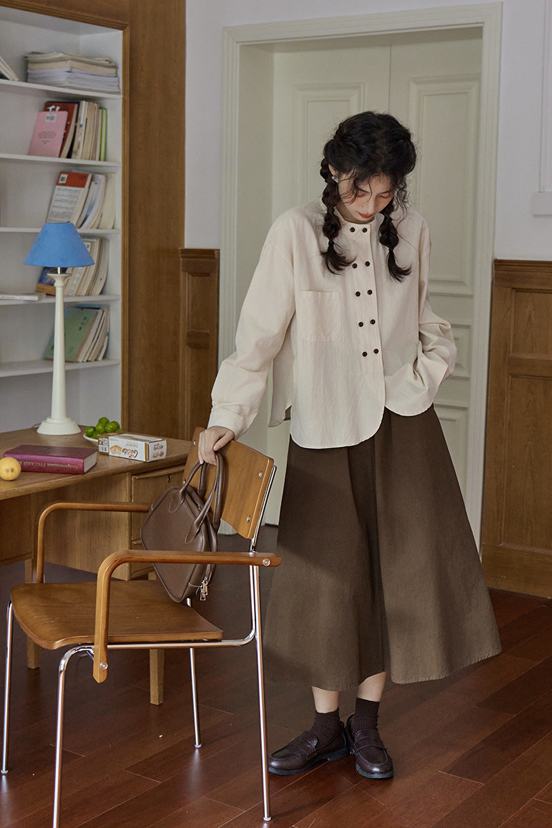 Classic Ivory Double-Breasted Button Front Blouse