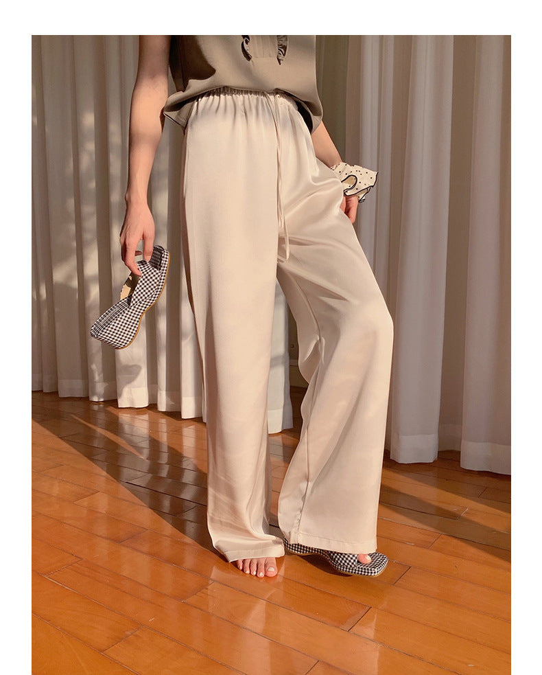 Straight-Leg Full-Length Pants in Satin - Masion Chérie