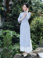 Elegant Blue Long Sleeve Modified Cheongsam Dress