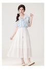 Charming Ruffled Blue Blouse & White Tiered Skirt Set - Masion Chérie