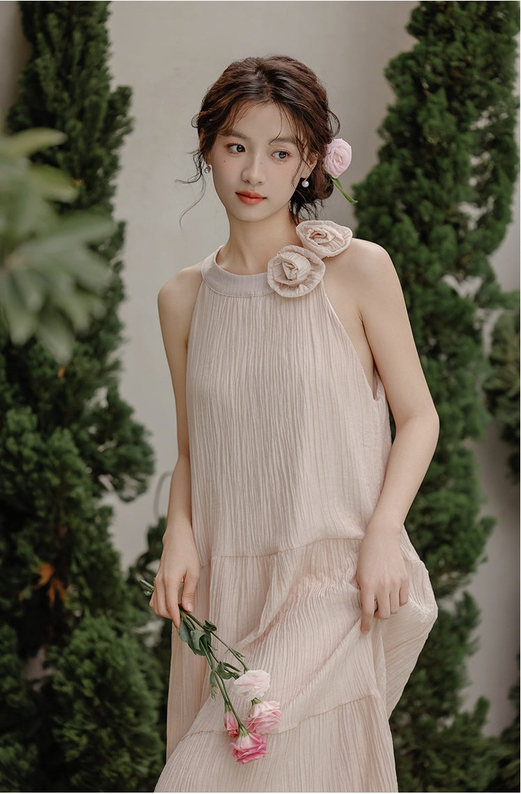 Graceful Rosette Bowknot Sleeveless Midi Dress - Masion Chérie