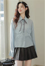 Light Blue Ribbon Tie Button-Up Shirt Grey Knit Vest Set