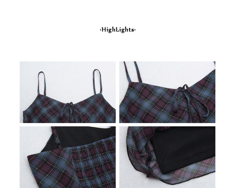 Vintage Plaid Mesh Camisole Dress - Masion Chérie