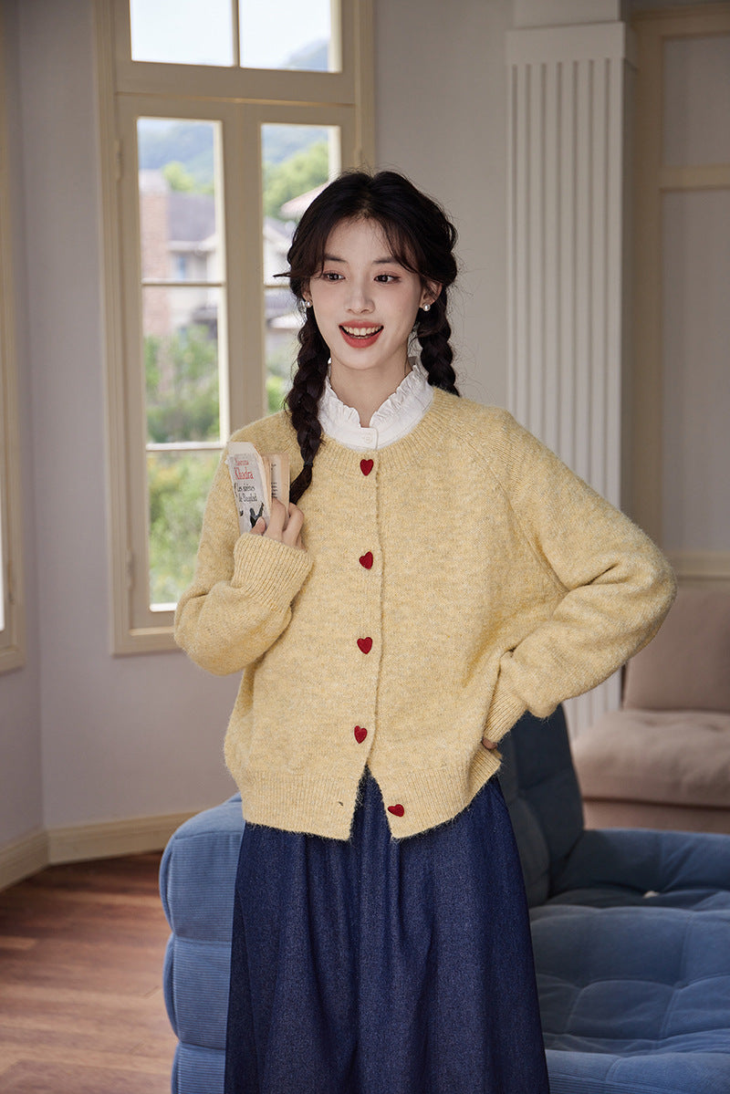 Cozy Heart Button Soft Knit Cardigan