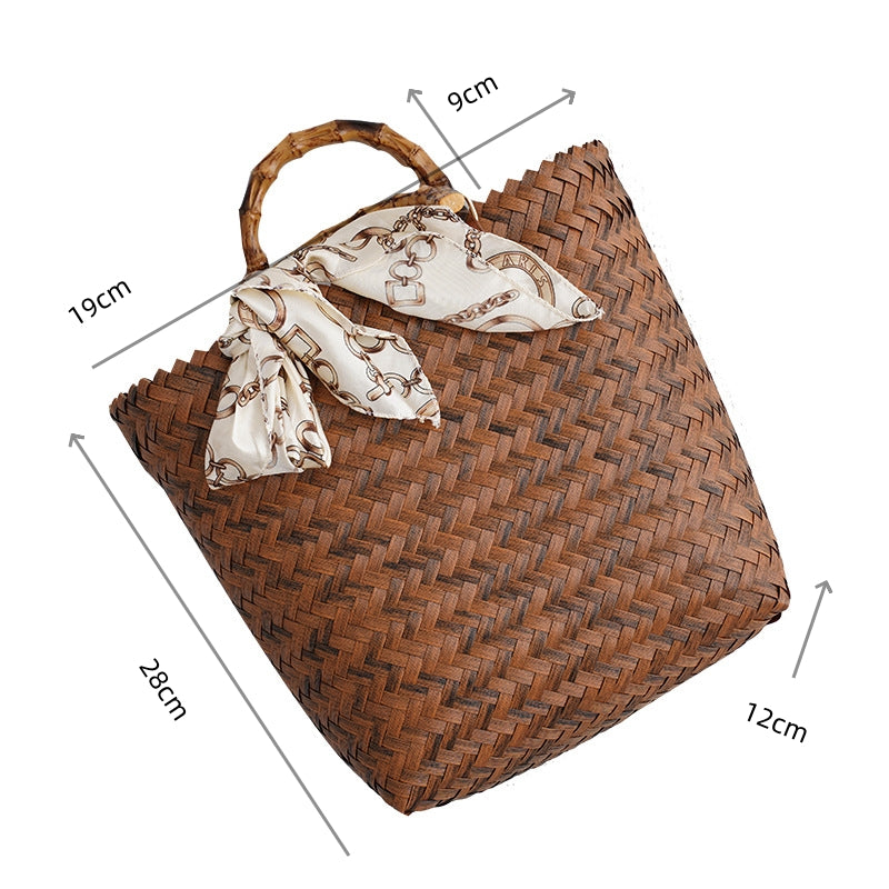 Bamboo Handle Large Capacity Woven Bag - Masion Chérie