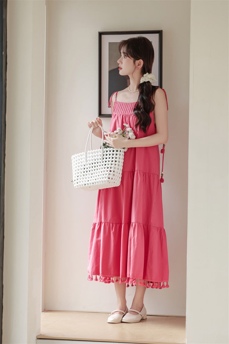 Tassel-Trimmed Tiered Spaghetti Strap Sundress - Masion Chérie