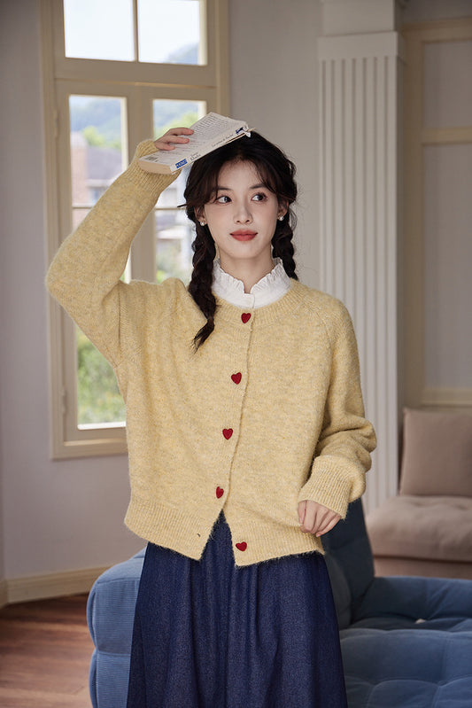 Cozy Heart Button Soft Knit Cardigan