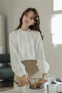 Elegant White Ruffled Buttoned Front Blouse