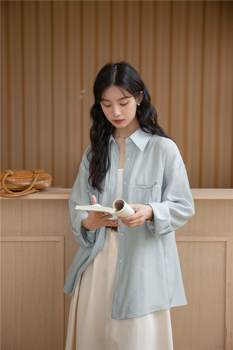 Light Blue Tencel Button-Down Long Sleeve Shirt - Masion Chérie