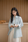 Light Blue Tencel Button-Down Long Sleeve Shirt - Masion Chérie