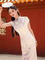 Ivory Blue Trim Tencel Floral Cheongsam Dress