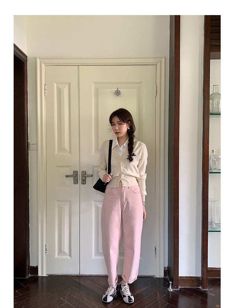 Korean-Style Polo Collar Knit Cardigan Top - Masion Chérie