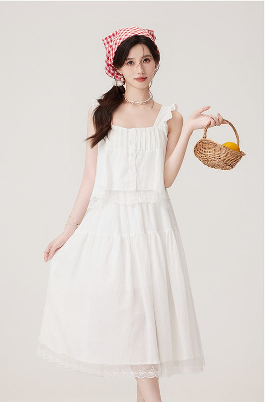 White Ruffled Tiered Midi Skirt Set