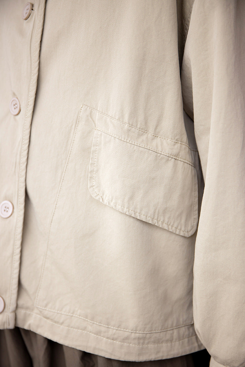 Urbane Beige Button-Down Utility Jacket