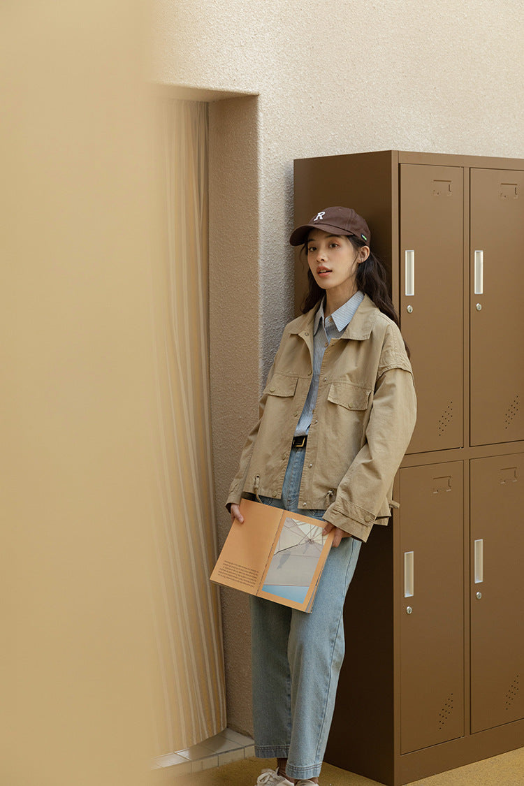 Khaki Loose Casual Utility Jacket