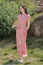 Vintage Pink Watercolor Modified Cheongsam Dress - Masion Chérie