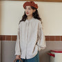 Loose-Fit Cotton-Linen Ruffled Collar Blouse