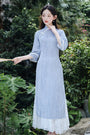 Elegant Blue Long Sleeve Modified Cheongsam Dress