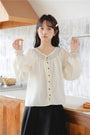 Smocked Yoke Button-Down Long Sleeve Blouse