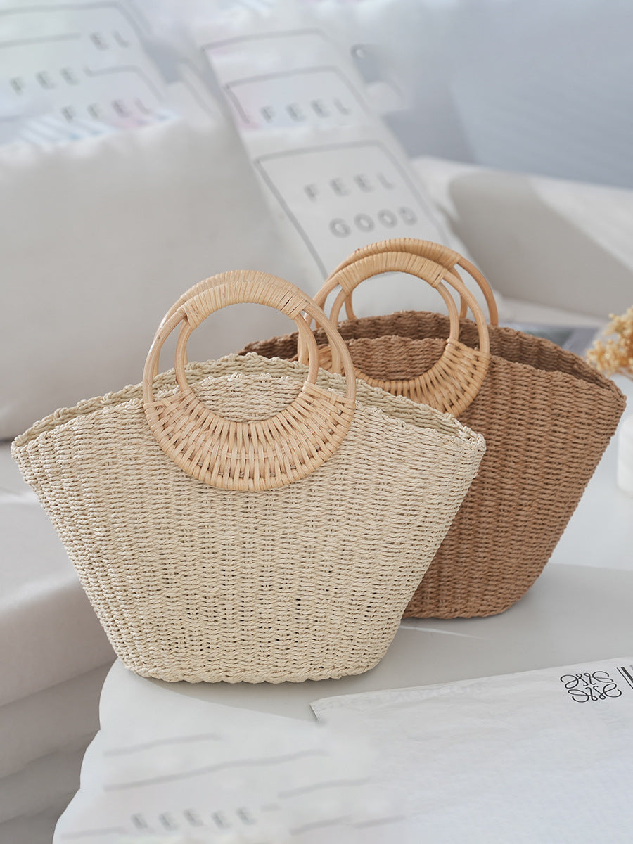 Rattan Handle Straw Tote Bag Vacation Beach Tote Bag - Masion Chérie