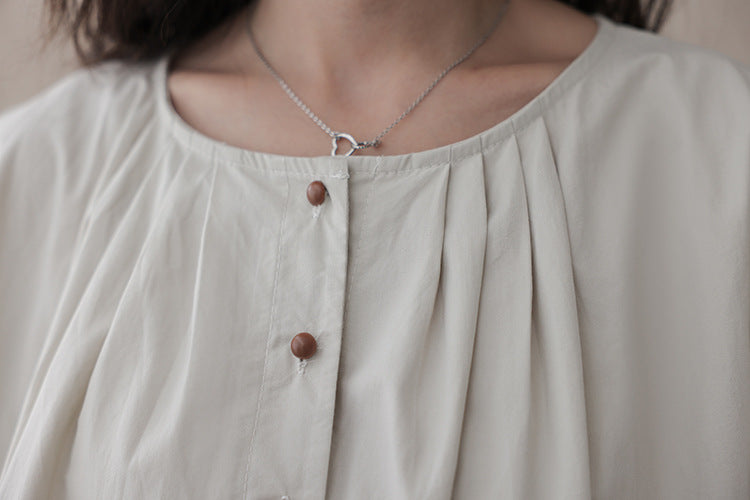 Minimalist Round Neck Buttoned Front Blouse