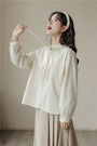 Elegant Ruffled Collar Ribbon-Tie Loose Fit Blouse