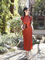 Vintage Burgundy Cap Sleeve Cheongsam Dress - Masion Chérie