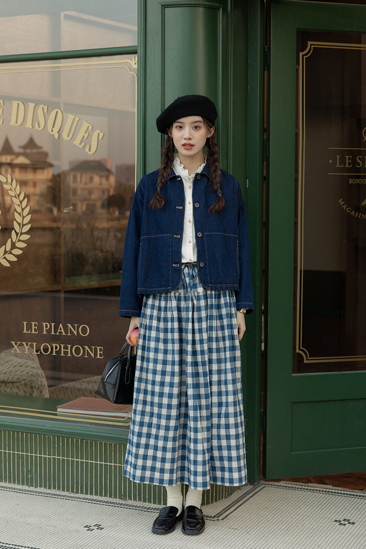 Vintage Blue Gingham Maxi Skirt