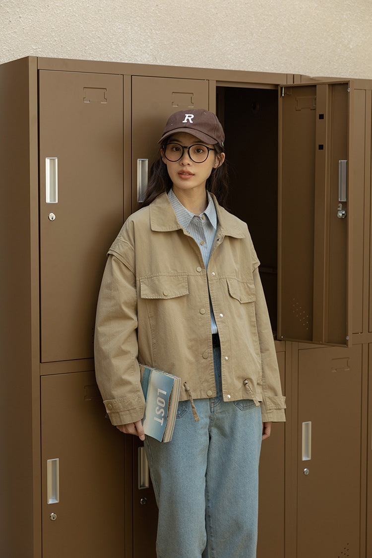 Khaki Loose Casual Utility Jacket