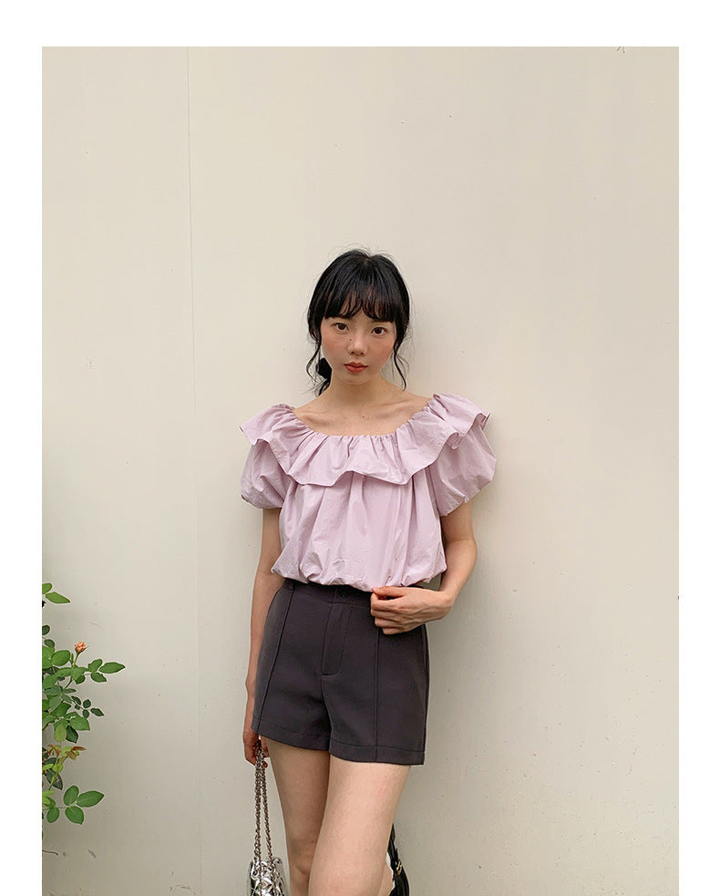 Vintage Ruffle Off-Shoulder Top Short Sleeves - Masion Chérie