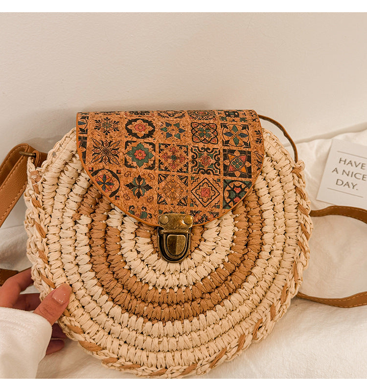 Contemporary Chic Round Crossbody Straw Bag - Masion Chérie