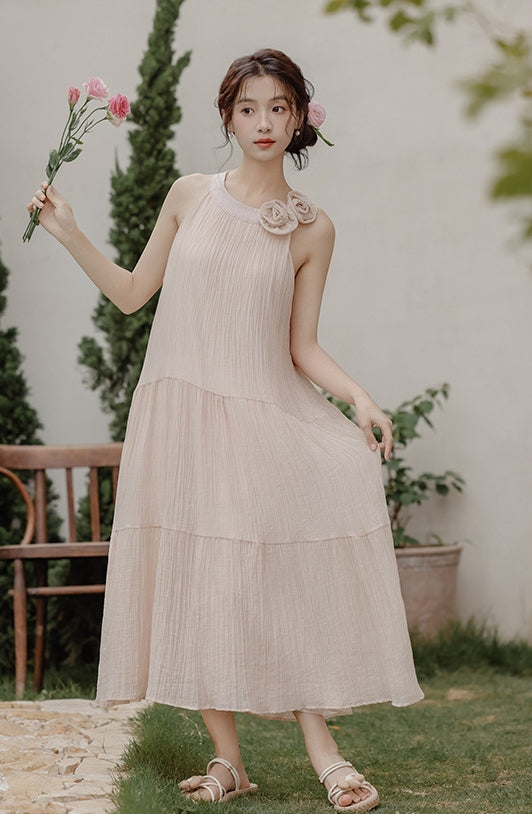 Graceful Rosette Bowknot Sleeveless Midi Dress - Masion Chérie