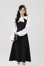 Classic Black Pinafore Layered Look Midi Dress