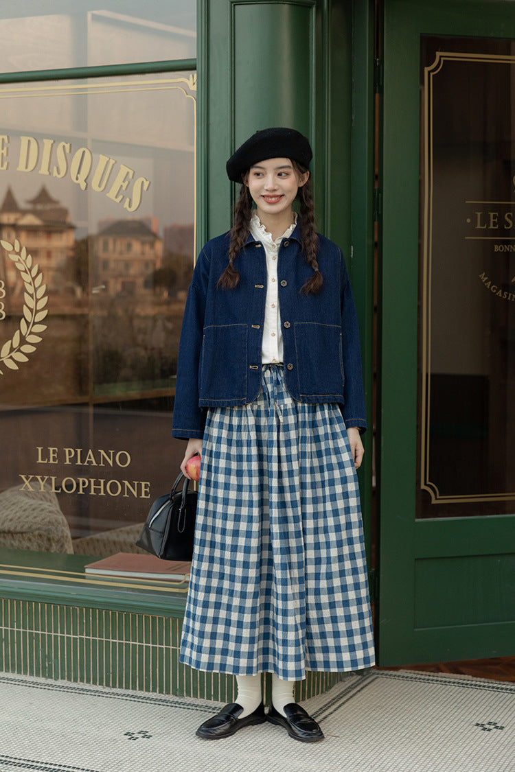 Vintage Blue Gingham Maxi Skirt