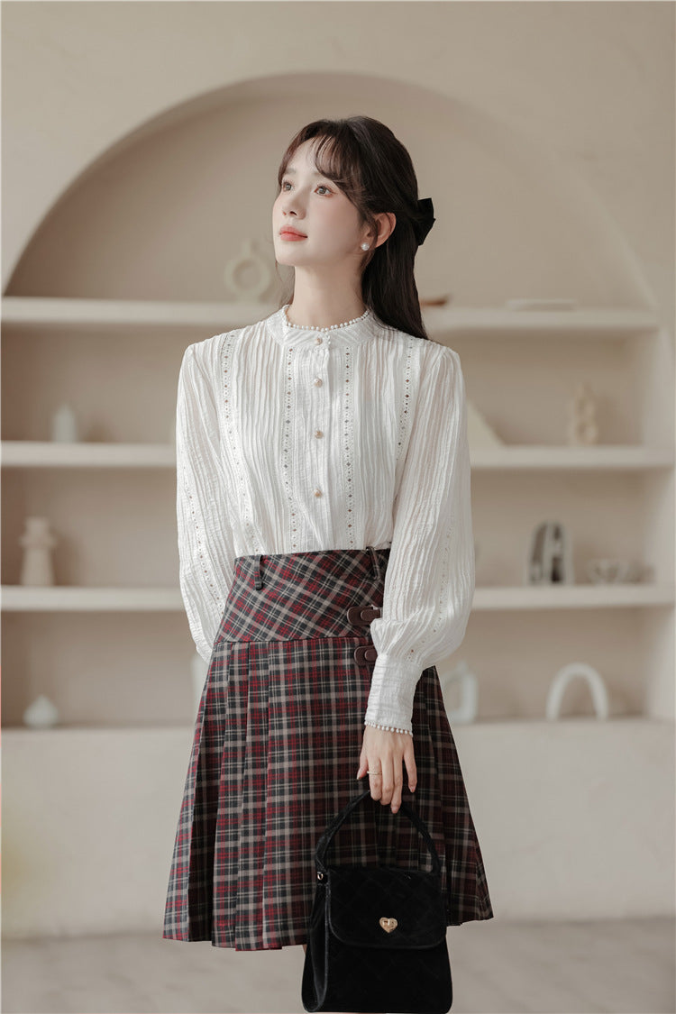 Elegant White Embroidered Pintuck Blouse