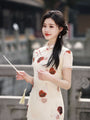 Delicate Ivory Floral Print Cheongsam Dress