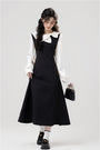 Classic Black Pinafore Layered Look Midi Dress