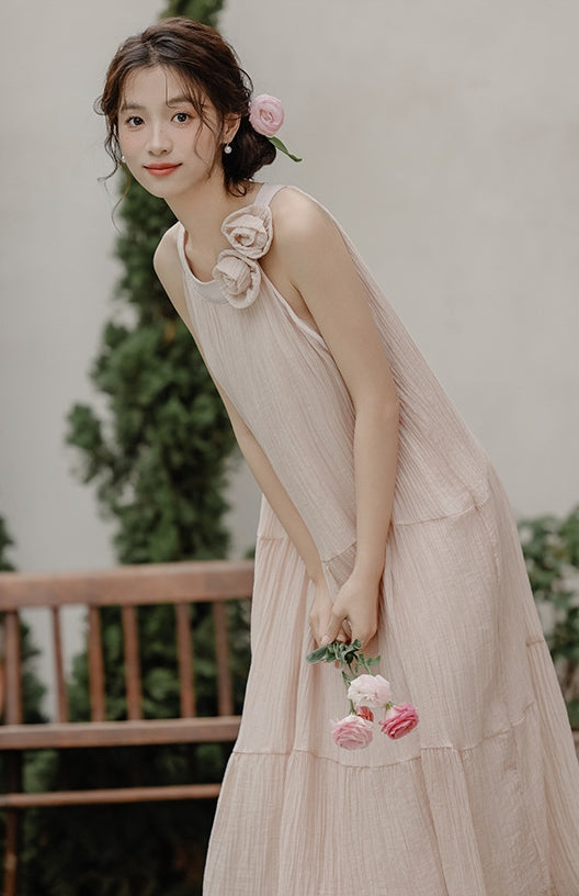 Graceful Rosette Bowknot Sleeveless Midi Dress - Masion Chérie