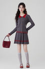 Contrast Color Cable Knit Top and Pleated Mini Skirt Set