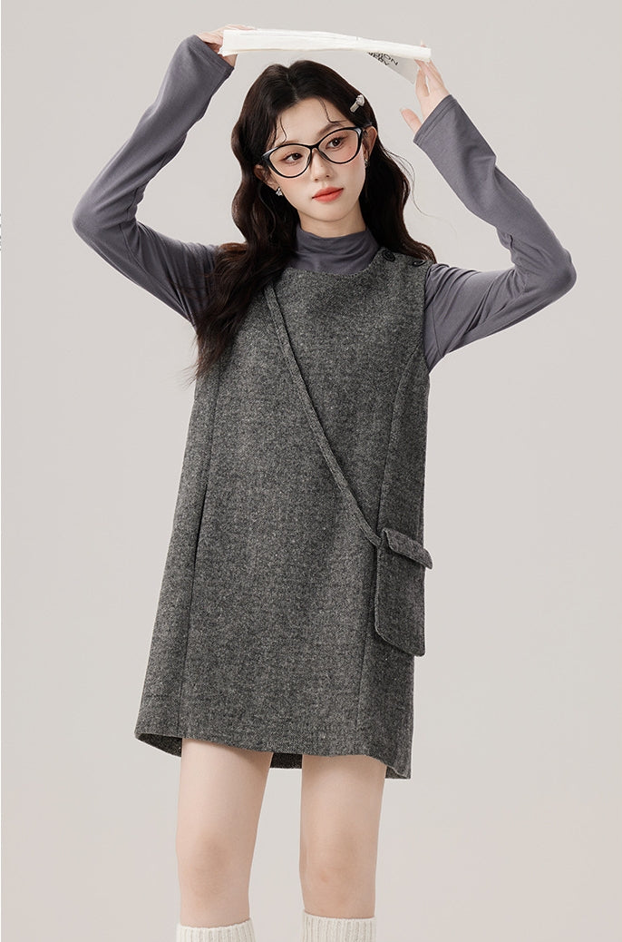 Base Layer Turtleneck and Chic Gray Vest Dress Set